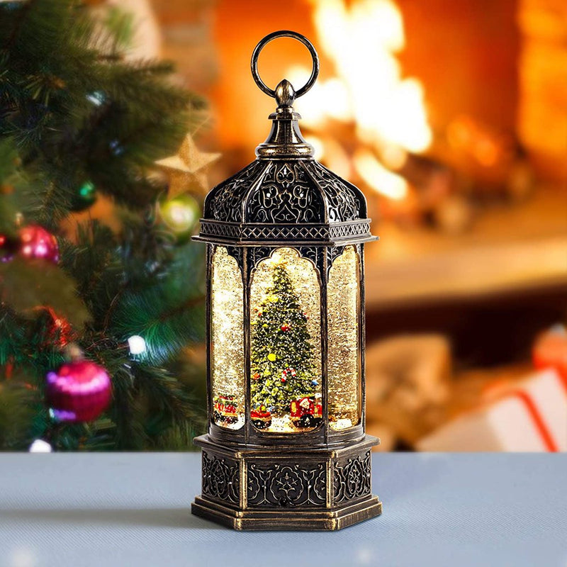 Christmas Snow Lantern with Music, Battery Operated Lighted Swirling Glitter Water Lantern with Timer for Christmas Home Decoration, Black Christmas Tree Home Home & Garden > Decor > Seasonal & Holiday Decorations& Garden > Decor > Seasonal & Holiday Decorations Kanstar Xmas Tree  