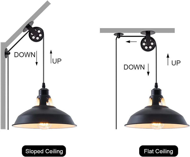 Plug in Pendant Light Industrial Pulley Pendant Lamp E26 Vintage Hanging Light Fixture with 16.4Ft Cord On/Off Switch for Pool Table,Houseplant Grow Lights,Kitchen Island,Sink 2 Pack Black Home & Garden > Lighting > Lighting Fixtures Lovefindahome   