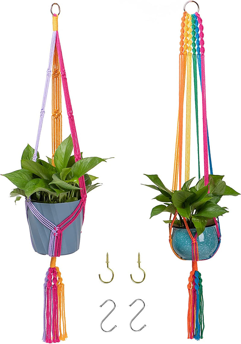 HOWMAX Rainbow Colorful Macrame Plant Hanger with 4 Hooks, Hanging Plant Holder Indoor Outdoor, Handmade Cotton Rope for Boho Room Decor Hanging Ceiling Decor，2 Pack. Sporting Goods > Outdoor Recreation > Fishing > Fishing Rods HOWMAX   