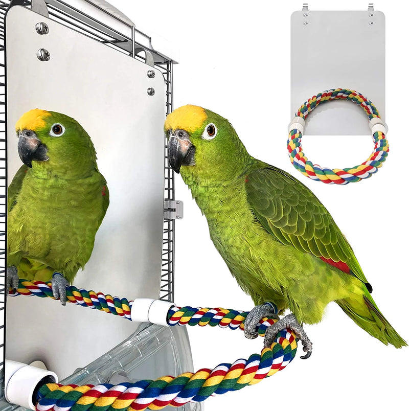BWOGUE 7 Inch Bird Mirror with Rope Perch Cockatiel Mirror for Cage Bird Toys Swing Parrot Cage Toys for Parakeet Cockatoo Cockatiel Conure Lovebirds Finch Canaries Animals & Pet Supplies > Pet Supplies > Bird Supplies > Bird Toys BWOGUE Large(10.6 * 7.87)  