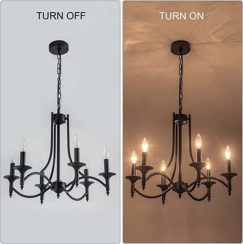 Pretoy Black Farmhouse Chandelier Modern Candle Chandeliers for Dining Room Light Fixture 6-Light Iron Rustic Industrial Hanging Pendant Light for Kitchen Island Foyer Living Room Bedroom Home & Garden > Lighting > Lighting Fixtures > Chandeliers Pretoy   