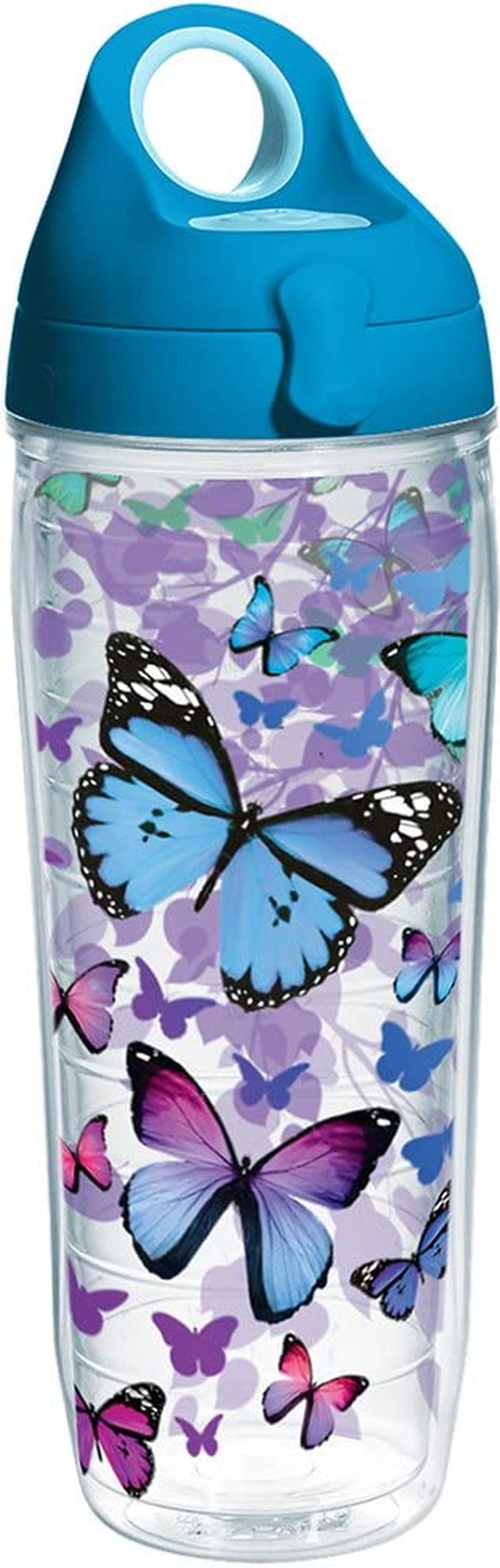 Tervis Blue Endless Butterfly Insulated Tumbler with Wrap and Turquoise Lid, 16Oz, Clear
