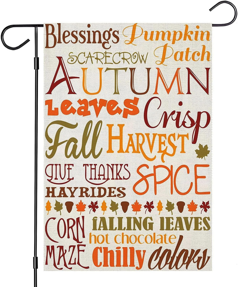Hello Fall Garden Flags 12X18 Inch Double Sided, Seasonal Dog with Maple Leaves Pumpkins Scarf Small Yard outside Decorations, Harvest Autumn Thanksgiving Farmhouse Holiday Outdoor Décor  EKOREST Fall Slogans  