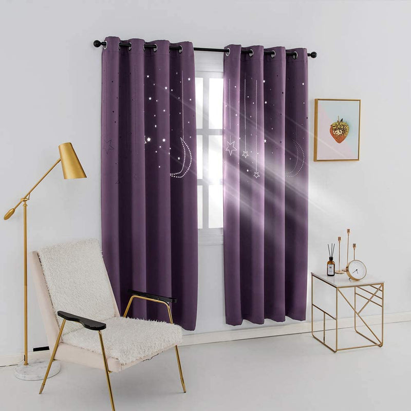 MANGATA CASA Kids Blackout Curtains with Moon & Star for Bedroom-Cutout Galaxy Window Curtains & Drapes with Grommet for Nursery Living Room-Baby Curtains 63 Inch Length 2 Panels(Beige 52X63In) Home & Garden > Decor > Window Treatments > Curtains & Drapes MANGATA CASA Purple 52x96inch-2panels 