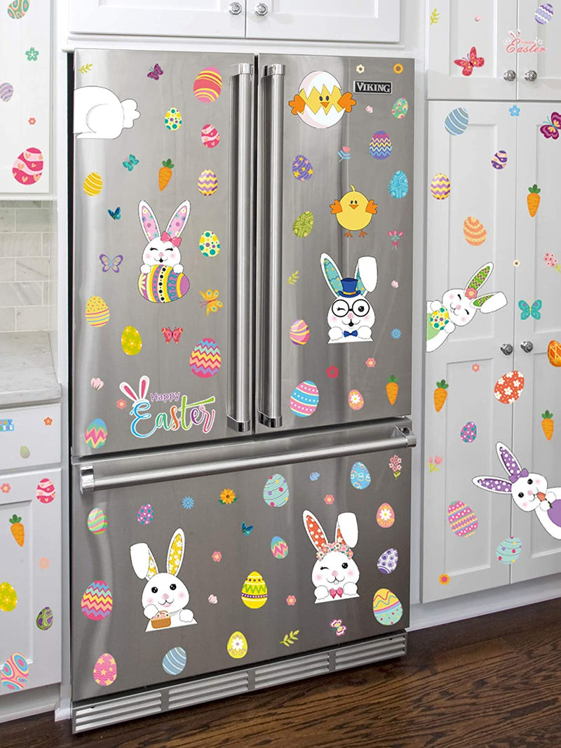PTFNY Easter Window Clings Decorations for Glass Window 9 Sheets Easter Bunny Easter Eggs Chick Carrot Butterfly Decals Window Stickers Decals for Easter Party Decorations Supplies