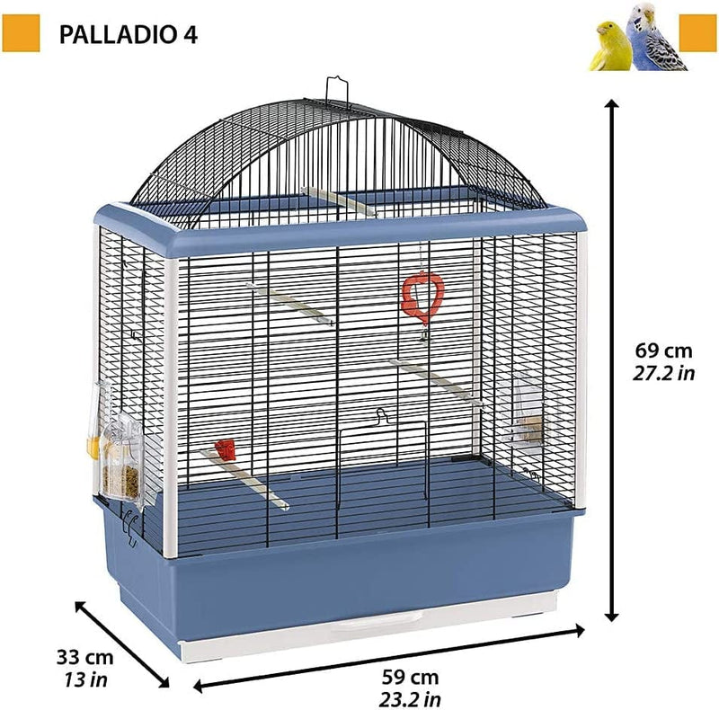 Ferplast Cage for Canaries and Other Small Exotic Birds PALLADIO 4, Complete with Accessories and Revolving Feeders, Painted Metal Black with Blue Plastic Frame and Bottom, 59 X 33 X H 69 Cm Animals & Pet Supplies > Pet Supplies > Bird Supplies > Bird Cages & Stands Ferplast   