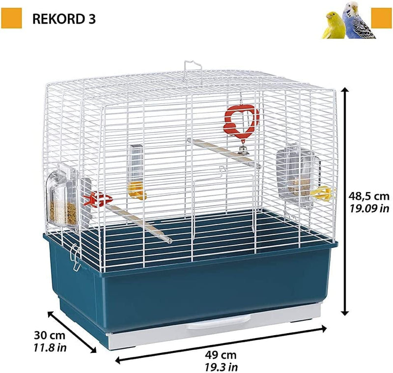 Ferplast Rekord 3 Bird Cage with Pearly White Bars with Accessories, Medium