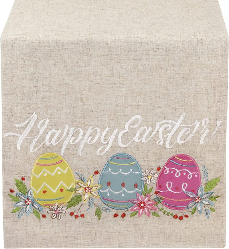 Feuille Easter Table Runner 68 Inch - Spring Table Runner Polyester Linen Easter Eggs, Perfect for Farmhouse Easter Decorations for Table Home & Garden > Decor > Seasonal & Holiday Decorations Feuille 14x68 inch  