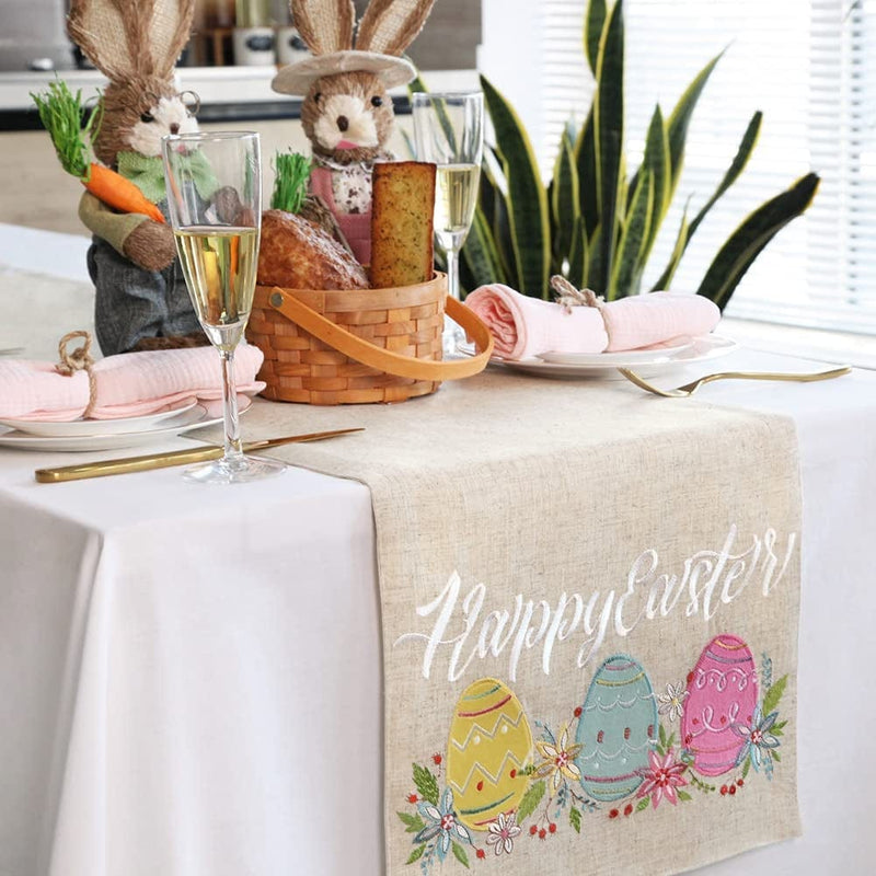 Feuille Easter Table Runner 68 Inch - Spring Table Runner Polyester Linen Easter Eggs, Perfect for Farmhouse Easter Decorations for Table Home & Garden > Decor > Seasonal & Holiday Decorations Feuille   