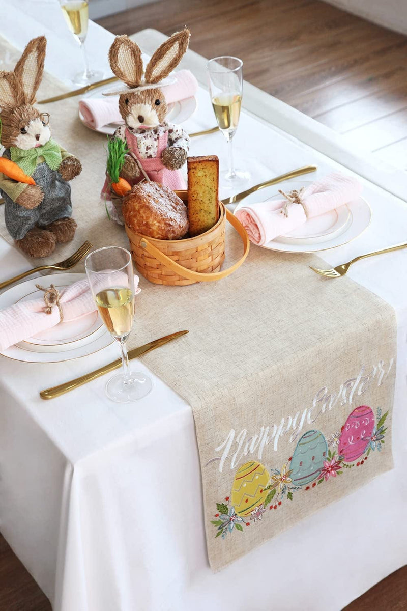Feuille Easter Table Runner 68 Inch - Spring Table Runner Polyester Linen Easter Eggs, Perfect for Farmhouse Easter Decorations for Table Home & Garden > Decor > Seasonal & Holiday Decorations Feuille   