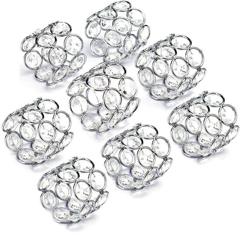 Feyarl Set of 4Pcs Silver Crystal Napkin Rings Handcraft Sparkly Napkin Rings Napkin Holders for Wedding Centerpieces Special Occasions Celebration Romantic Candlelit Banquet Festival Decoration