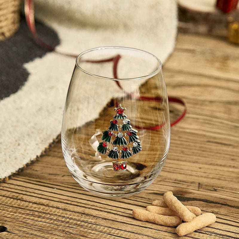 Set of 2 Stemless Christmas Tree Wine Glasses - Christmas Cheer for Holiday Gift and Winter Season - 18 Oz Stemless Decorated Tree Ornament Wine Tumblers for Holiday Season and Winter by GUTE - 4.7" H Home & Garden > Kitchen & Dining > Tableware > Drinkware gute   