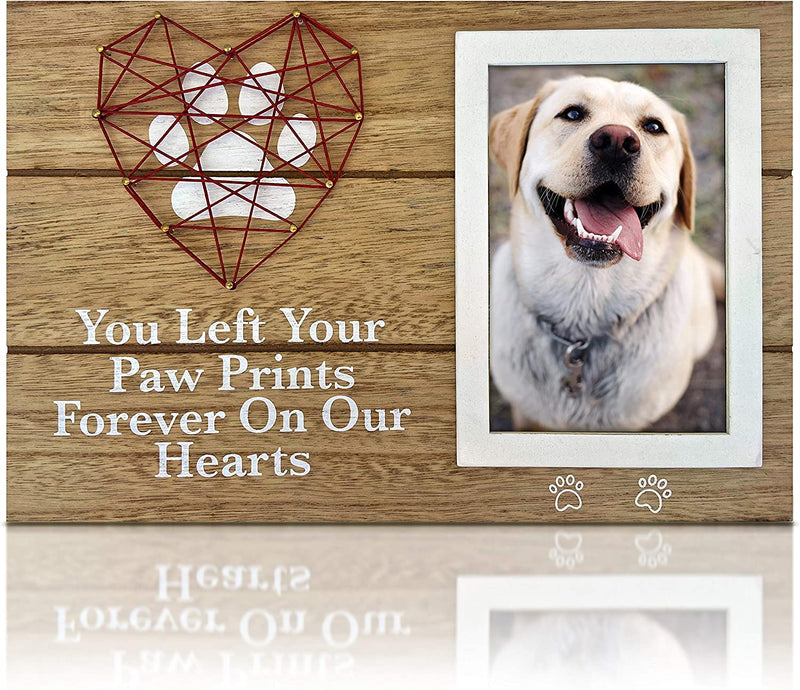 Oakiway Pet Memorial Gifts - 4X6 Dog Picture Frame with Paw Prints & Woven Heart Design - Pet Loss Gifts Photo Frame, Remembrance Gifts, Cat & Dog Memorial Gifts, Sympathy Gift for Loss of Dog
