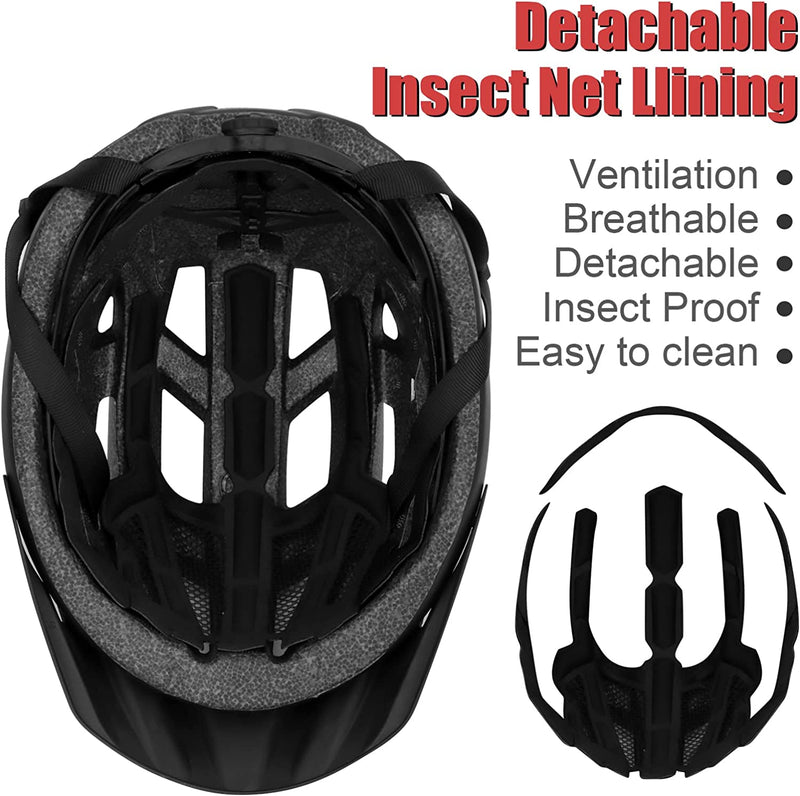 Lightweight Bicycle Helmet, Adult Black Bike Helmets W/Rear Light Safety, Detachable Visor, Adjustable Rotary Knob, Fit for Cycling