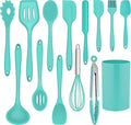 LIANYU 14 Pcs Cooking Utensils Set with Holder, Silicone Kitchen Cookware Utensils Set, Heat Resistant Cooking Gadget Tools Includes Spatula Spoon Turner Whisk Tong, Dishwasher Safe, Colorful Home & Garden > Kitchen & Dining > Kitchen Tools & Utensils LIANYU Green  