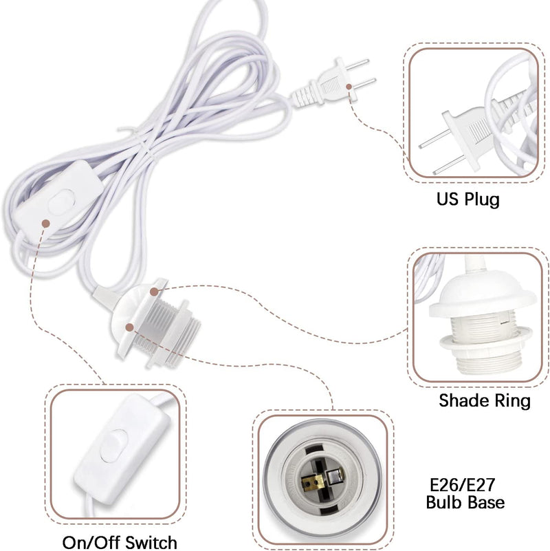 2 Pack Pendant Light Cord Light Bulb Socket,Pendant Lighting DIY Plug in Lamp Fixture,Hanging Lamp Extension Cable Fit E26 E27 Light Socket,White