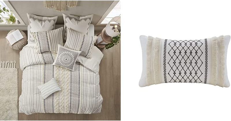 INK+IVY Imani Cotton Comforter Mini Set, Ivory & Bea Oblong Pillow, 12%22X20%22, Imani Ivory Home & Garden > Linens & Bedding > Bedding > Quilts & Comforters INK+IVY Imani, Ivory Chenille Tufted Accent Bedding Set + Pillow, Imani Ivory Full/Queen(88"x92")