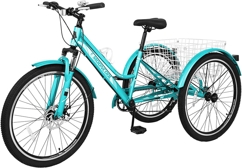 H&ZT Tricycle for Adults, 3 Wheeled Bikes for Adults，Trike Cruiser Bike, W/Large Basket & Maintenance Tools & Shimano Derailleur & Parking Brake Handle Sporting Goods > Outdoor Recreation > Cycling > Bicycles H&ZT MTB-Mint 26" Mtb-lower Bar 
