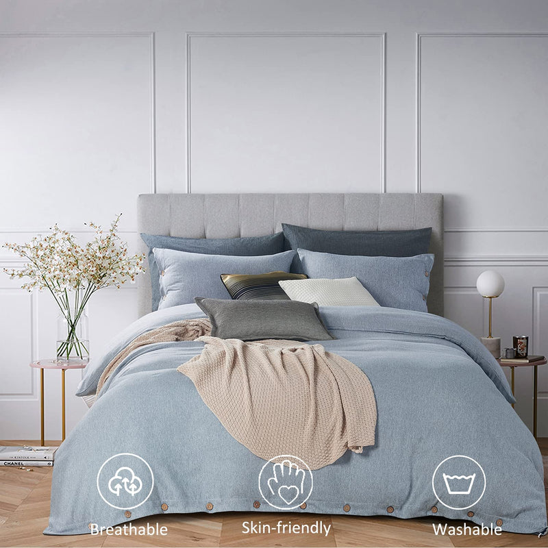 MUKKA Duvet Cover King Blue Heather Chambray, Simple Style with Coconut Button Closure Brushed Microfiber Luxury & Breathable, Easy Care Bed Linen Home & Garden > Linens & Bedding > Bedding MUKKA HOME   