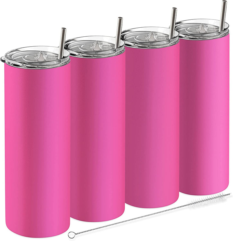 Earth Drinkware Stainless Steel Skinny Tumbler Set, 20 Oz (4 Pack) - Vacuum Insulated Coffee Tumblers with Lids and Straws - BPA Free - Travel Mugs, Keep Hot and Cold - Black Home & Garden > Kitchen & Dining > Tableware > Drinkware Earth Drinkware Hot Pink - 4 Pack  
