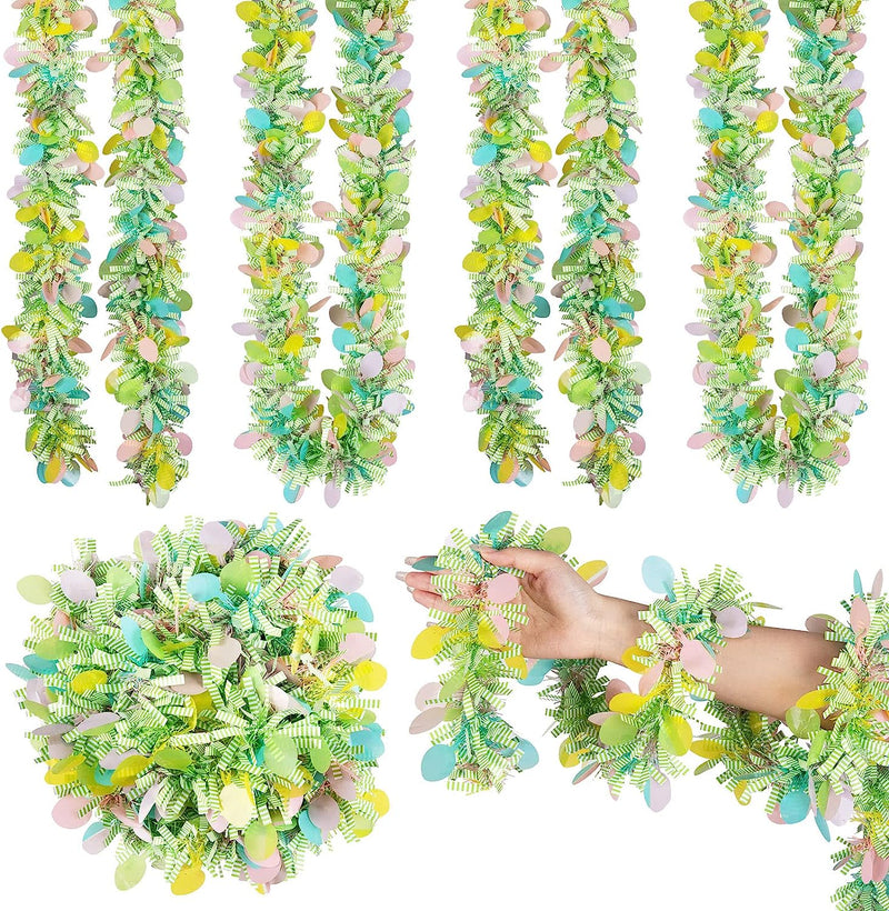 Whaline 4Pcs Easter Tinsel Garland Spring Green Stripe Tinsel Twist with Colorful Egg Garland Hanging Ornaments for Easter Holiday Home Indoor Outdoor Party Decoration(26 Ft) Home & Garden > Decor > Seasonal & Holiday Decorations Whaline   