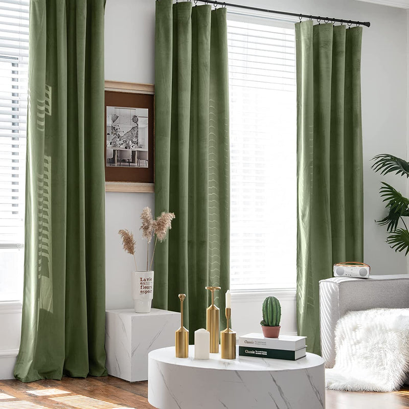 COLLACT Velvet Curtains 84 Inches Long Blackout Curtains for Living Room Window Treatments Black Out Curtainsthermal Insulated Curtains Super Soft Luxury Drapes for Bedroom Rod Pocket 2 Panels Black Home & Garden > Decor > Window Treatments > Curtains & Drapes COLLACT Sage Green 52"W x 84"L 