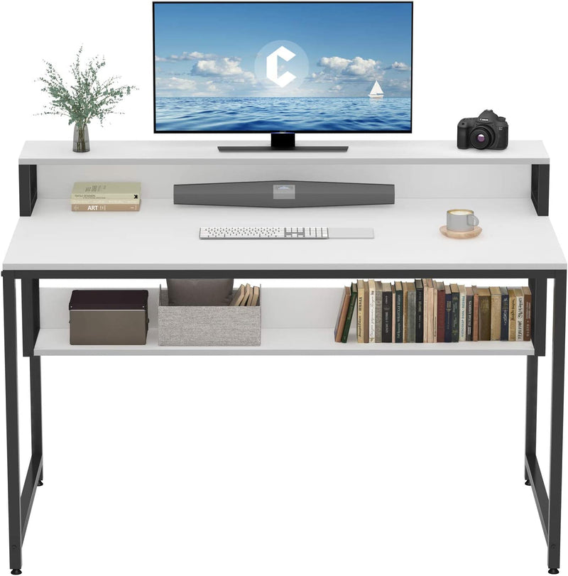 Cubiker Computer Home Office Desk, 47" Small Desk Table with Storage Shelf and Bookshelf, Study Writing Table Modern Simple Style Space Saving Design, Black Home & Garden > Household Supplies > Storage & Organization Cubiker White 47 