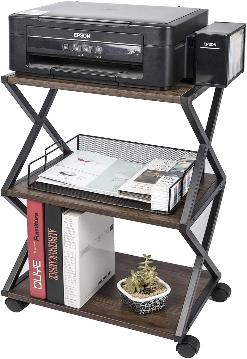 NOZE 3 Tiers Mobile Printer Stand Rolling Printer Cart with Wheels Industrial Machine Storage Shelf Wood and Metal Desk Printer Table for Home Office, Dark Walnut… Home & Garden > Household Supplies > Storage & Organization NOZE 3 Tiers  