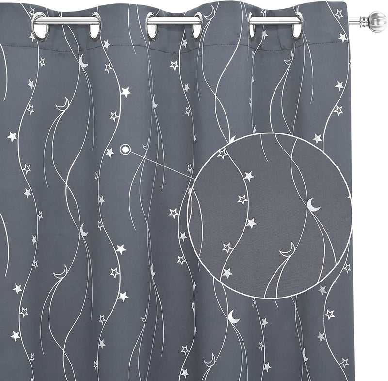 Ombre Blackout Curtains 84 Inches Long Damask Patterned Grommet Curtain Panels Grey Gradient Window Treatments Thermal Insulated Window Drapes for Bedroom Living Room(Grey, 2 Panels/ 52X84 Inch) Home & Garden > Decor > Window Treatments > Curtains & Drapes BLEUM CADE Stars Moon-dark Grey 52''W x 84''L 