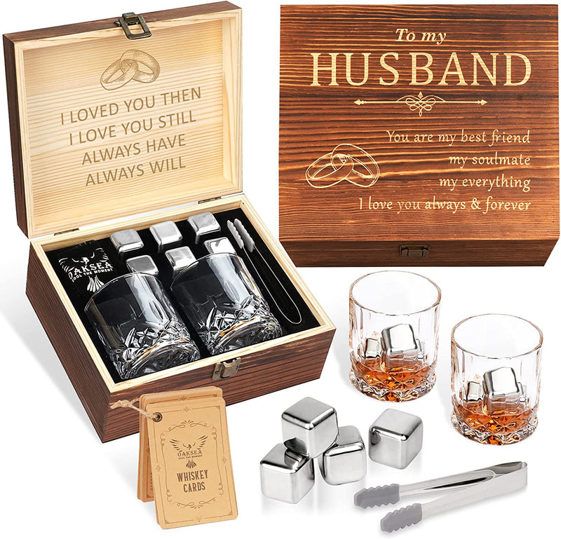 Gifts for Men Dad Husband, Christmas Stocking Stuffers Gifts, Stainless Steel Whiskey Glasses and Whiskey Stones Set Birthday for Him Boyfriend, Cool Burbon Scotch Cocktail Set Gifts Home & Garden > Kitchen & Dining > Barware Oaksea To Husband  
