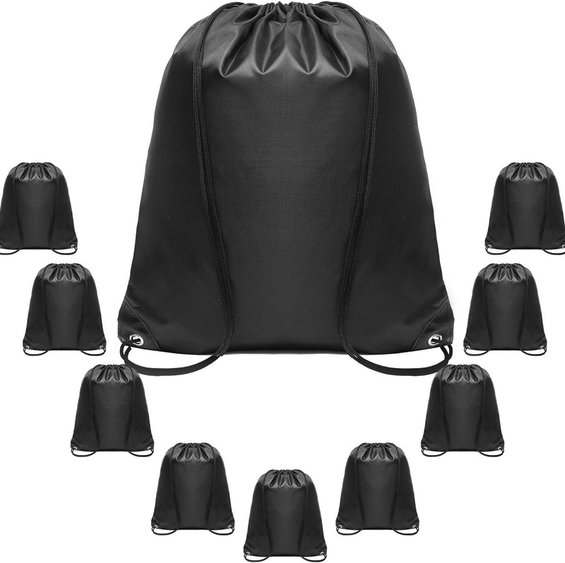 TELEWEE Black Drawstring Bags, Bulk Drawstring Backpack, Black Sport Bags Bulk Nylon Sack Cinch Draw String Bags for School Gym Sport Traveling(Black, 10 PACK)