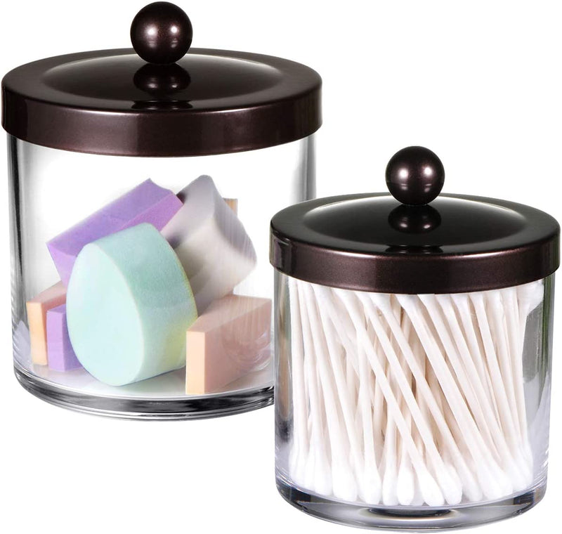 Premium Quality Plastic Apothecary Jars - Qtip Holder Bathroom Vanity Countertop Storage Organizer Canister Clear Acrylic for Cotton Swabs,Rounds, Balls,Makeup Sponges,Bath Salts / 2 Pack (Black) Home & Garden > Household Supplies > Storage & Organization SheeChung Bronze 25oz.& 15oz. 