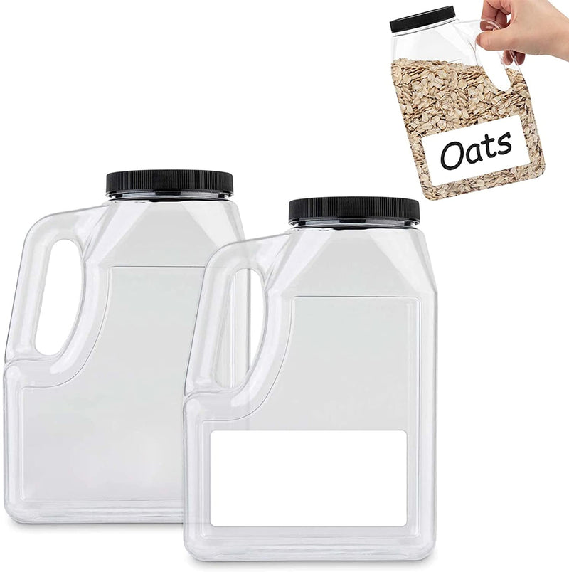 Half Gallon Clear Plastic Jug (2 Pack) - BPA Free 64 Ounce Jug - Wide Mouth Jug - Easy Grip Handle - Airtight Caps with Foam Liner - PETG Oblong Rectangular Jug - Labels Included - Stock Your Home Home & Garden > Decor > Decorative Jars Stock Your Home Half Gallon Jars (64 oz)  