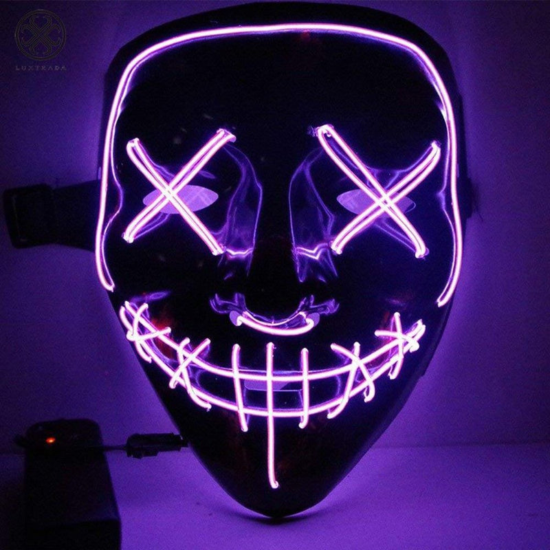Luxtrada Halloween LED Glow Mask EL Wire Light up the Purge Movie Costume Party +AA Battery (Yellow) Apparel & Accessories > Costumes & Accessories > Masks Luxtrada Purple  