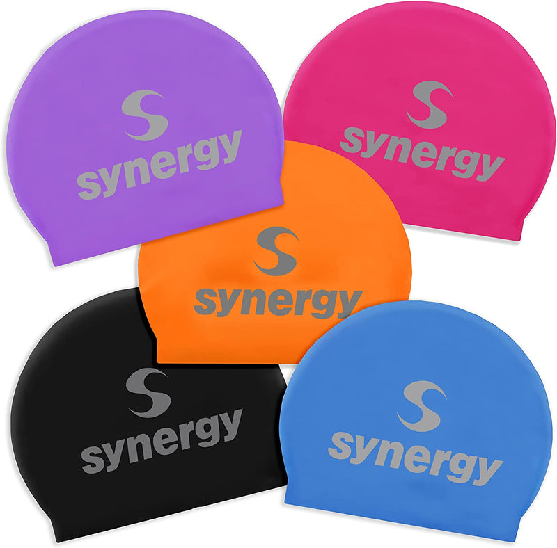 Synergy Latex Swim Caps Combo Pack Sporting Goods > Outdoor Recreation > Boating & Water Sports > Swimming > Swim Caps Synergy Black/Blue/Lavender/Orange/Pink 5-Pack  