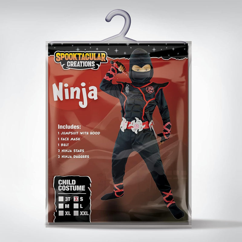Spooktacular Creations Ninja Costume for Kids, Black Deluxe Ninja Costume for Boys Halloween Ninja Costume Dress up (Black, Small(5-7Yrs))  Joyin Inc   