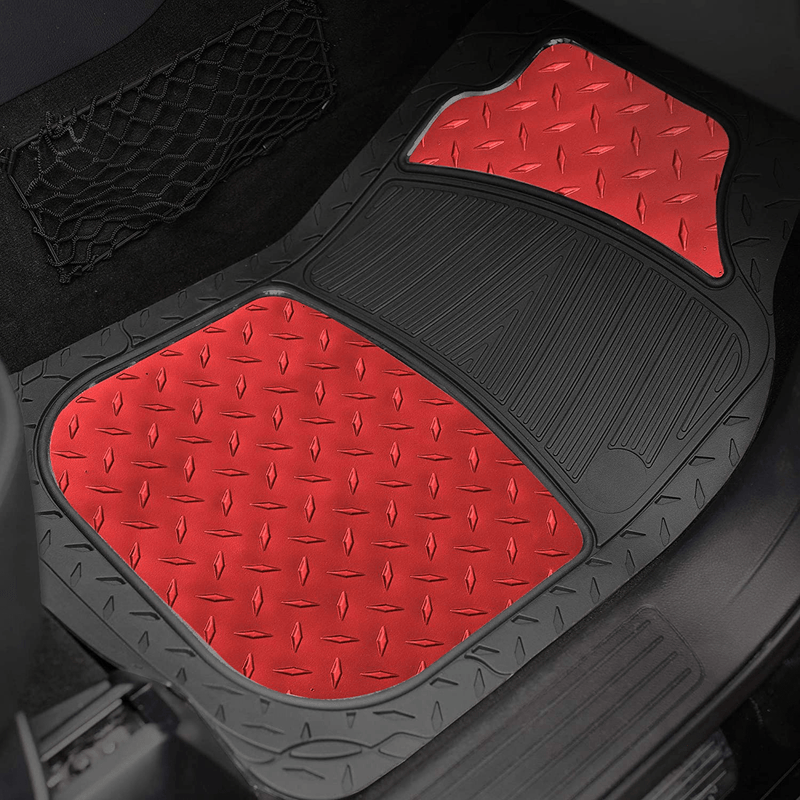 FH Group F11315RED Red Floor Weather Rubber Mats for Cars, Trucks, and SUVs, Universal Trim to Fit Design