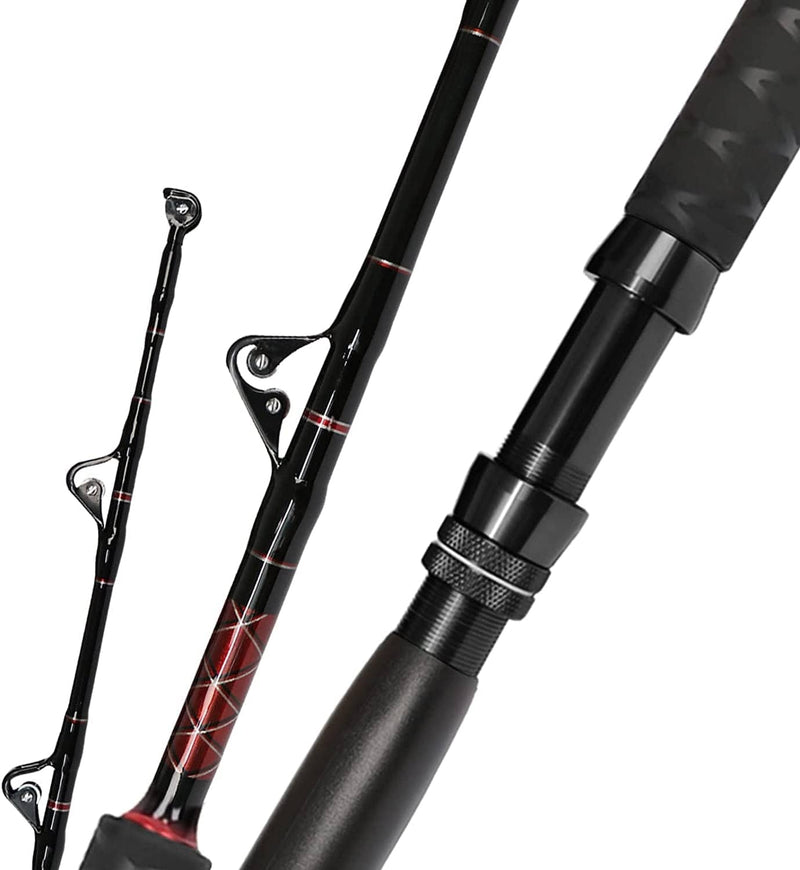 Fiblink Saltwater Fishing Trolling Rod 1-Piece Heavy Duty Roller Rod Big Name Conventional Boat Fishing Pole with Roller Guides (50-80Lb/80-120Lb/120-200Lb,5-Feet 6-Inch) Sporting Goods > Outdoor Recreation > Fishing > Fishing Rods Fiblink 1 Piece 50-80lbs 5'6"  