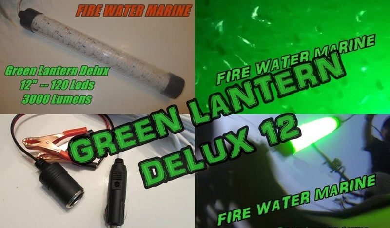 Fire Water Marine 12" INCH Green or White Deluxe Underwater Fishing Light 12V 60W 150 LED 5000 Lumen Submersible Fish Lamp with 15 Foot Cord Squid, Snook, Crappie, Shad, Shrimp Home & Garden > Pool & Spa > Pool & Spa Accessories Fire Water Marine   