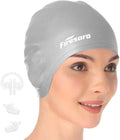 Firesara Swim Cap, Original Updated Swimming Cap 3D Ergonomic Design Comfortable Durable Ear Protection for Women Kids Men Adults Boys Girls for Long or Short Hair with Nose Clip and Ear Plugs Sporting Goods > Outdoor Recreation > Boating & Water Sports > Swimming > Swim Caps Firesara silver  