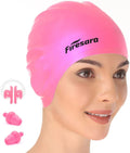 Firesara Swim Cap, Original Updated Swimming Cap 3D Ergonomic Design Comfortable Durable Ear Protection for Women Kids Men Adults Boys Girls for Long or Short Hair with Nose Clip and Ear Plugs Sporting Goods > Outdoor Recreation > Boating & Water Sports > Swimming > Swim Caps Firesara Pink  