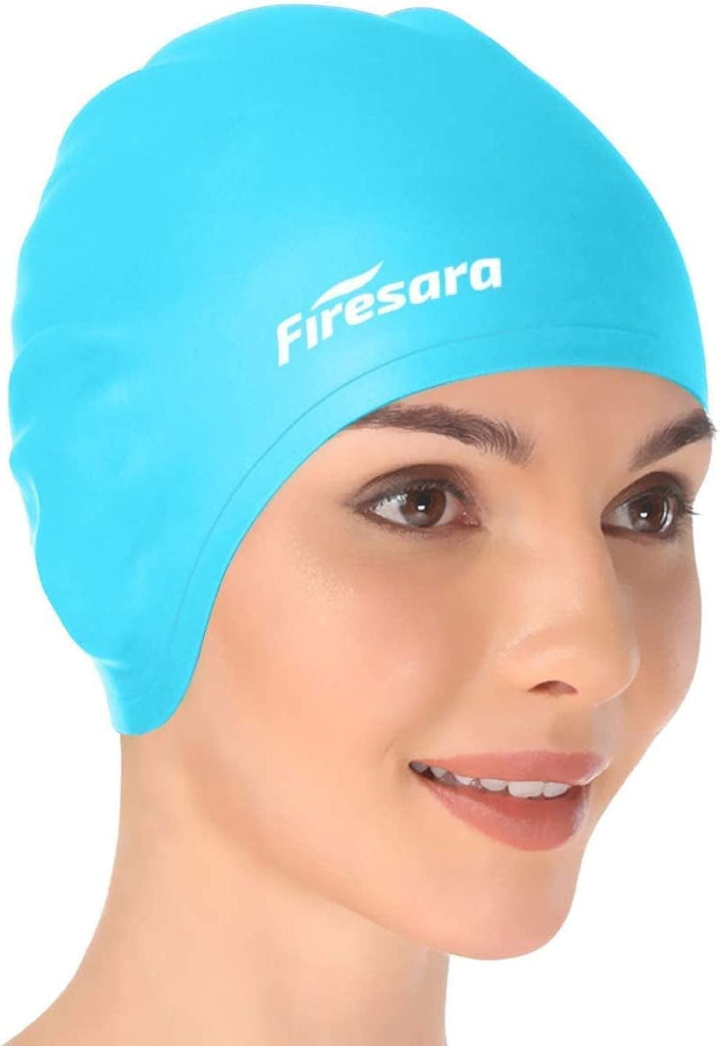 Firesara Swim Cap, Original Updated Swimming Cap 3D Ergonomic Design Comfortable Durable Ear Protection for Women Kids Men Adults Boys Girls for Long or Short Hair with Nose Clip and Ear Plugs Sporting Goods > Outdoor Recreation > Boating & Water Sports > Swimming > Swim Caps Firesara skyblue  