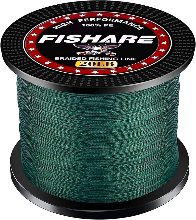 FISHARE PE 4 & 8 Strands Moss Green Braided Fishing Line, 10 20 30 40 50 LB Sensitive Dark Green Fishing Lines, Super Performance Braided Line and Cost-Effective, Abrasion Resistant Sporting Goods > Outdoor Recreation > Fishing > Fishing Lines & Leaders FISHARE Moss Green 4Strands/10LB/500M 