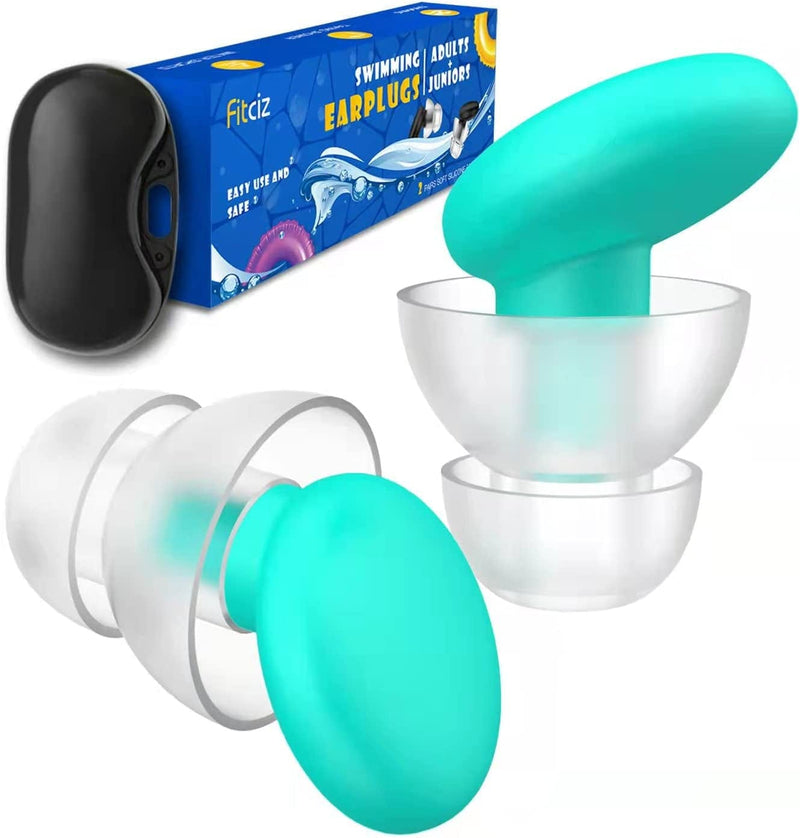 Fitciz Ear Plugs for Swimming Adults, 2 Pairs Swim Ear Plugs, 2 Sizes S+L in 1 Box with Delicate Case, Comfortable Waterproof Swimming Earplugs for Men and Women, Swimmers, Water Pool Shower Bathing Sporting Goods > Outdoor Recreation > Boating & Water Sports > Swimming Fitciz Green for Adult  