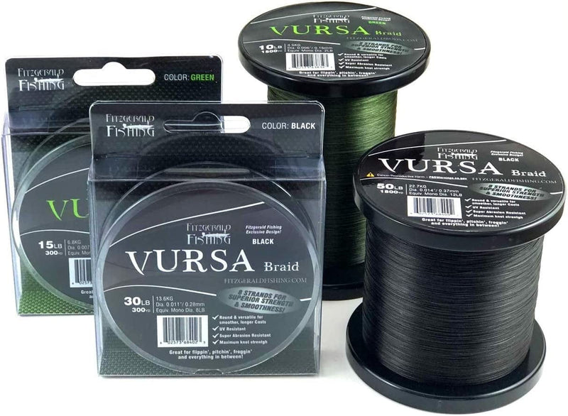 Fitzgerald Vursa Braided Green Professional Graded Power Fishing Line 150/300/1500 Yd, Smooth 8 Strands, Extremely Thin, Heavy Duty, Superior Knot Strength, Longer Casting, Fade Resistant, 10-80 Lb Sporting Goods > Outdoor Recreation > Fishing > Fishing Lines & Leaders Fitzgerald Fishing   