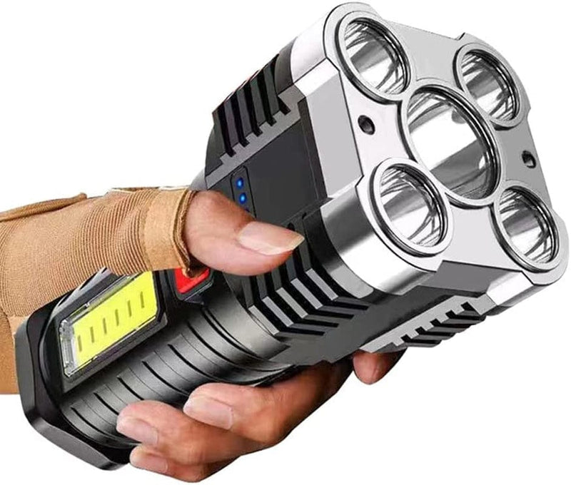 Five-Nuclear Explosion Led Flashlight, Torches Led Super Bright Rechargeable Strong Light Multifunctional Portable Handheld Led Spotlight Flashlight with 4 Lighting Modes for Outdoor, Camping Hardware > Tools > Flashlights & Headlamps > Flashlights BIGFOX   