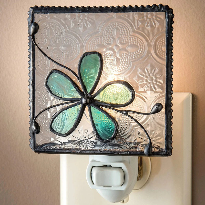 Flower Night Light Decorative Accent Lite Wall Plug in Nightlight for Hallway Bedroom Bathroom Nursery Kitchen Turquoise Blue Home Décor J Devlin NTL 129-3