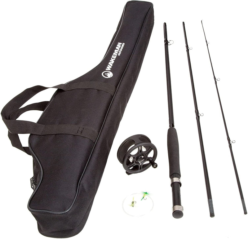 Fly Fishing Pole Collection – 3 Piece Collapsible Fiberglass and Cork Rod and Ambidextrous Reel Combo with Carry Case and Accessories by Wakeman Outdoors Sporting Goods > Outdoor Recreation > Fishing > Fishing Rods Trademark GLB Charter Series Fly Fishing Combo Kit  