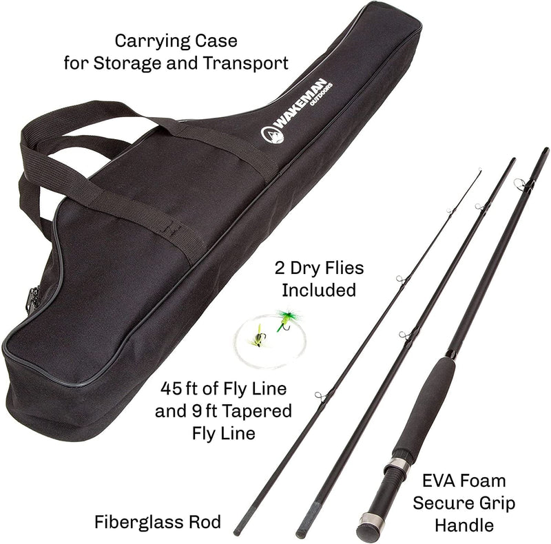 Fly Fishing Pole Collection – 3 Piece Collapsible Fiberglass and Cork Rod and Ambidextrous Reel Combo with Carry Case and Accessories by Wakeman Outdoors Sporting Goods > Outdoor Recreation > Fishing > Fishing Rods Trademark GLB   