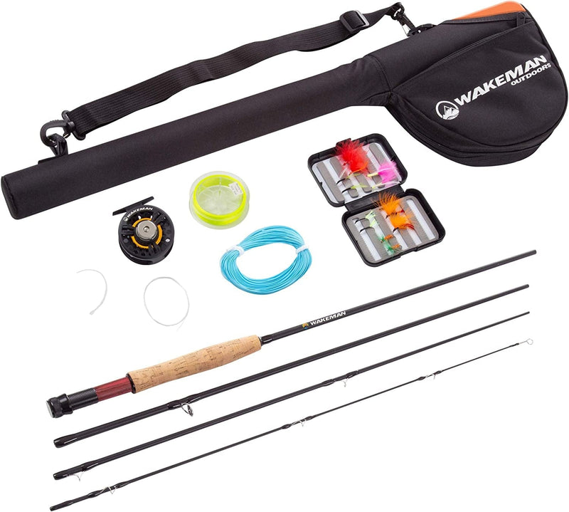Fly Fishing Pole Collection – 3 Piece Collapsible Fiberglass and Cork Rod and Ambidextrous Reel Combo with Carry Case and Accessories by Wakeman Outdoors Sporting Goods > Outdoor Recreation > Fishing > Fishing Rods Trademark GLB Standard 23pc  